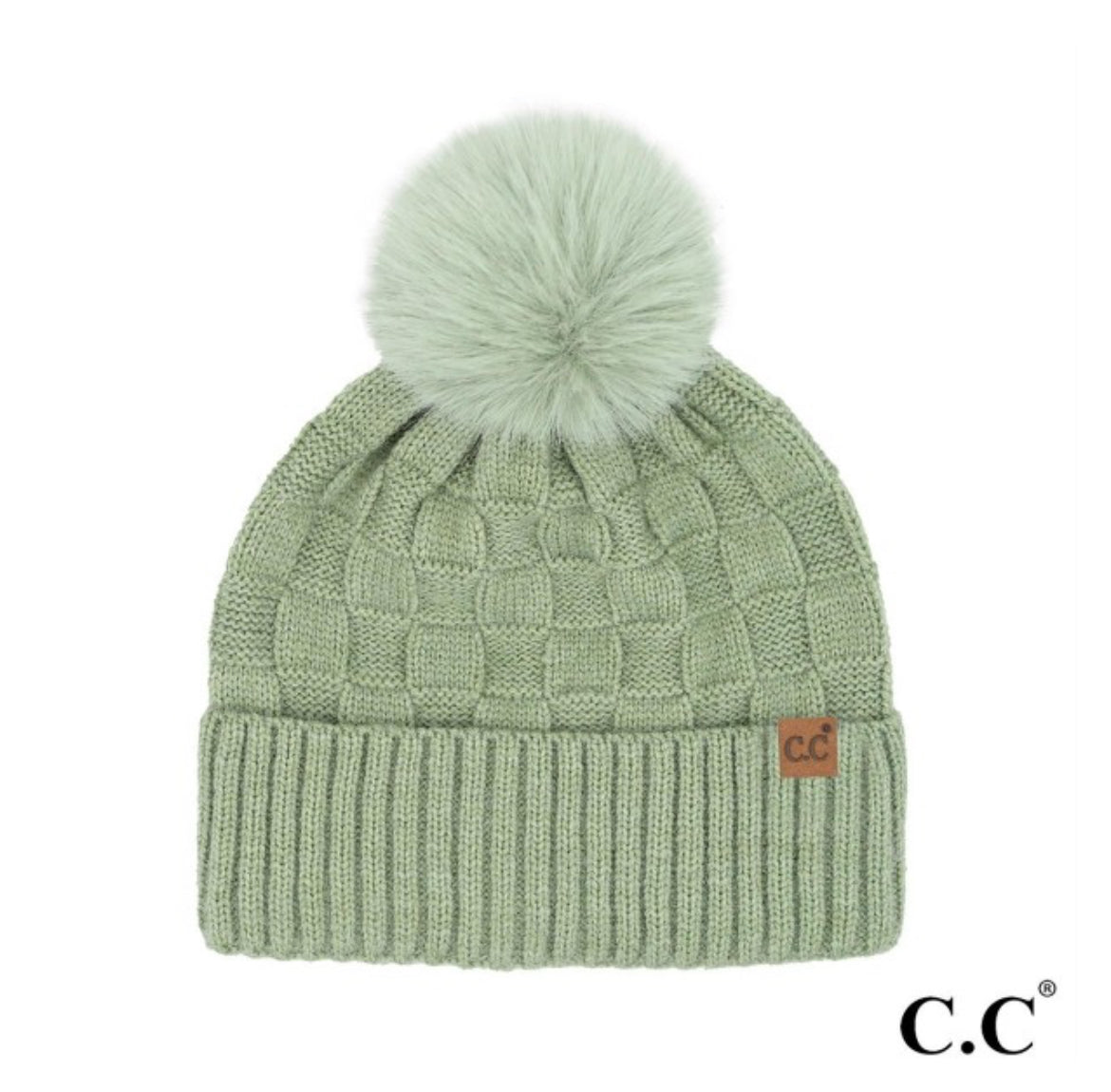 Sage Weaving Texture Pom Beanie