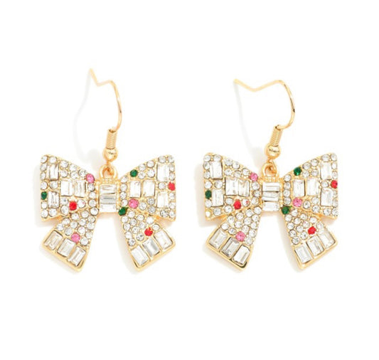 Rhinestone Christmas Bow Earrings