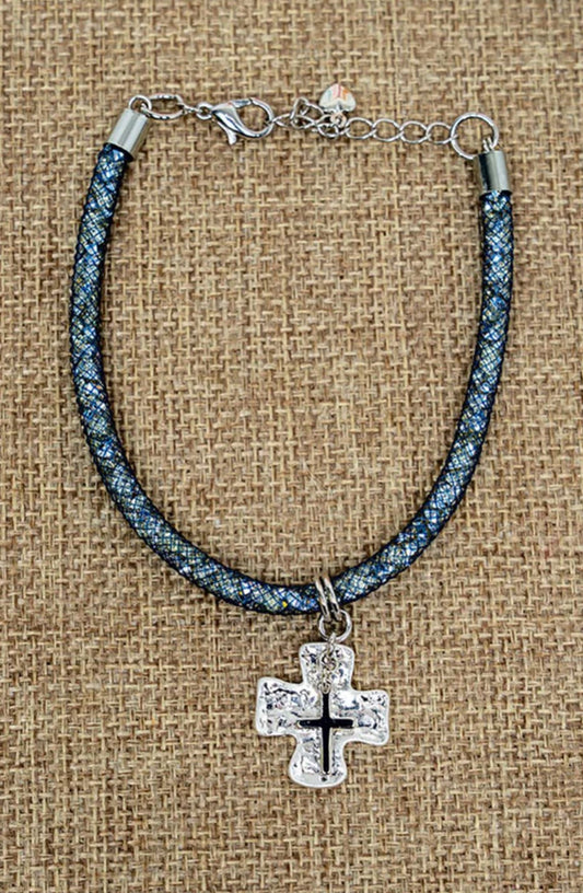 Smoke Crystal Crossfire Silvertone Bracelet