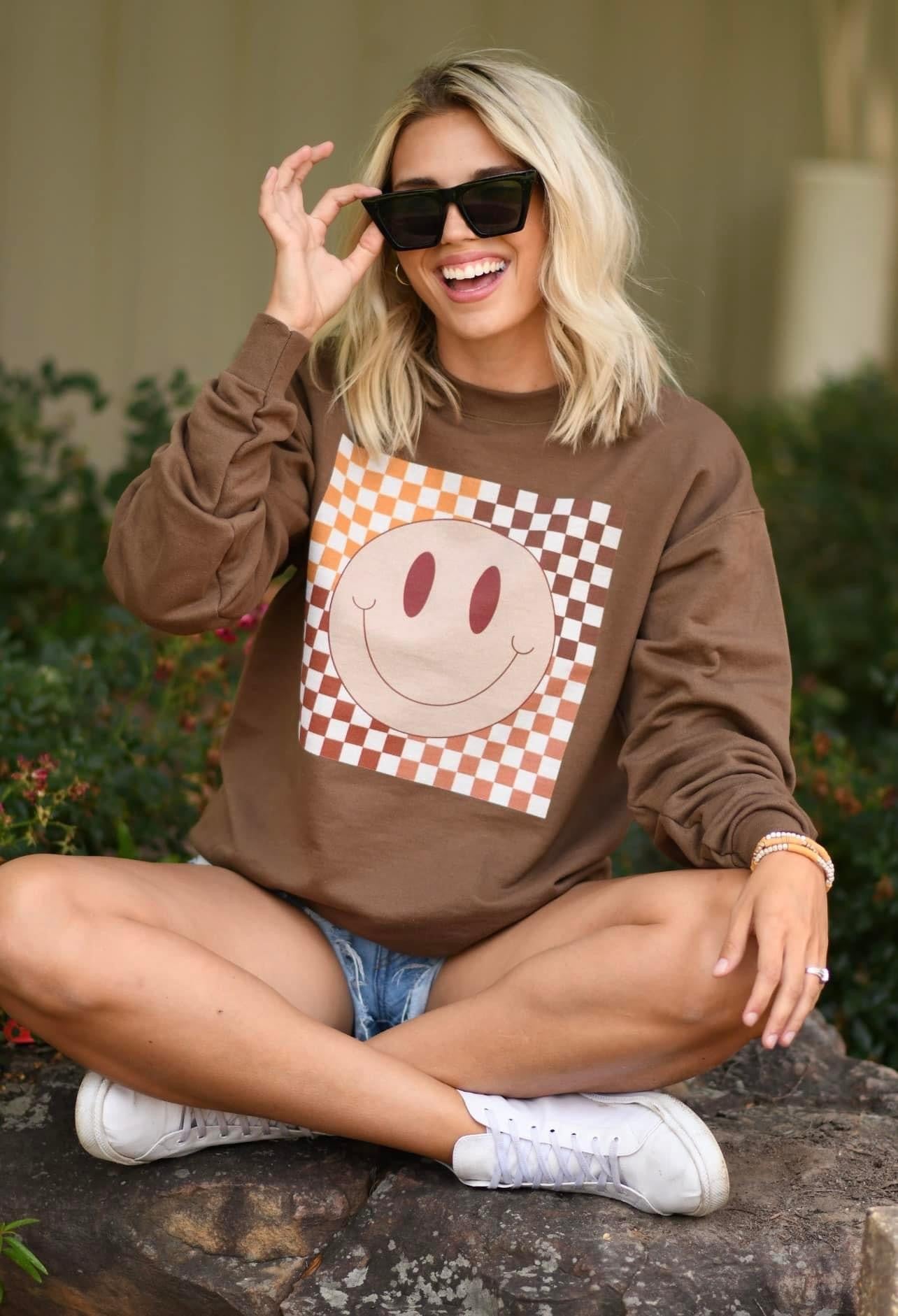 Fall Checkered Smile Sweatshirt