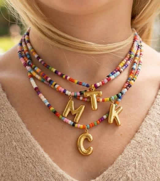 Multicolor Small Bead Initial Necklace