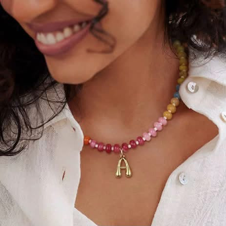 Rainbow Beaded Initial Necklace