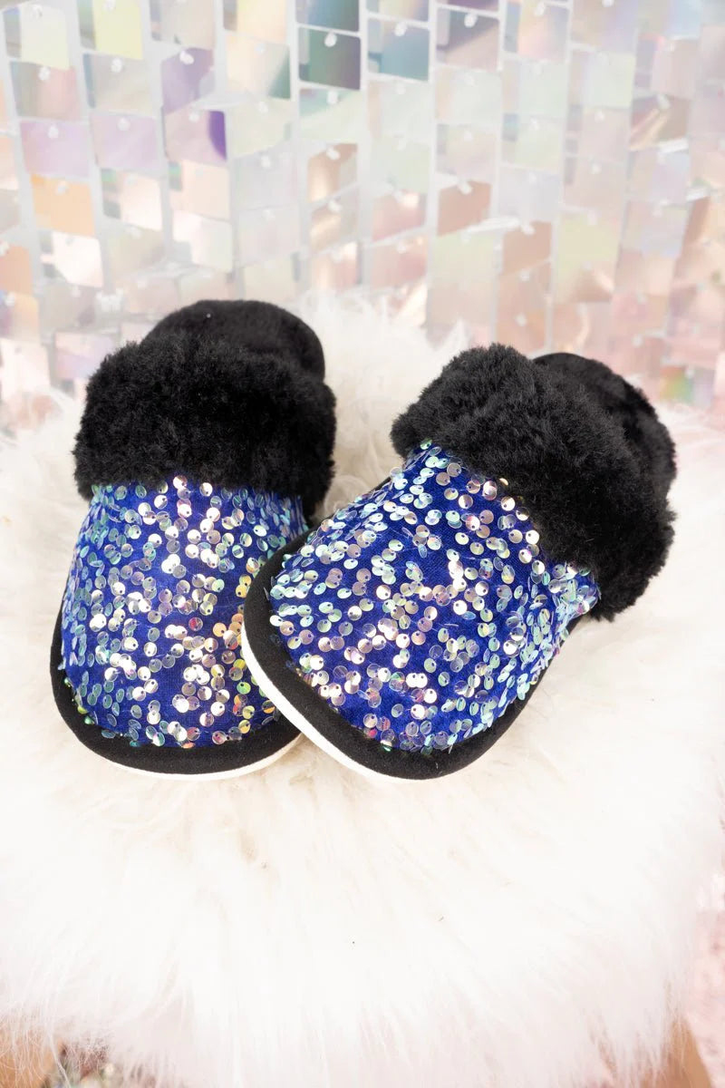 RELAX AND UNWIND BLACK SEQUIN SLIPPERS