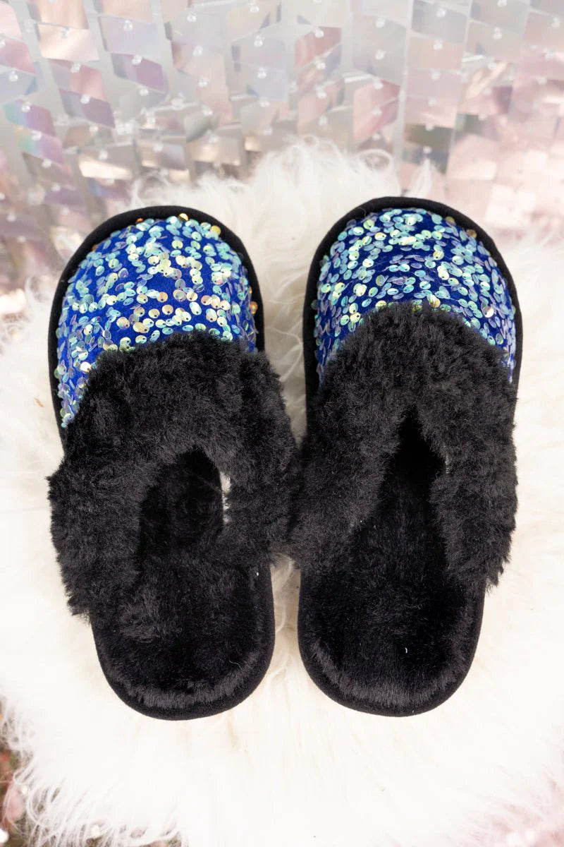 RELAX AND UNWIND BLACK SEQUIN SLIPPERS