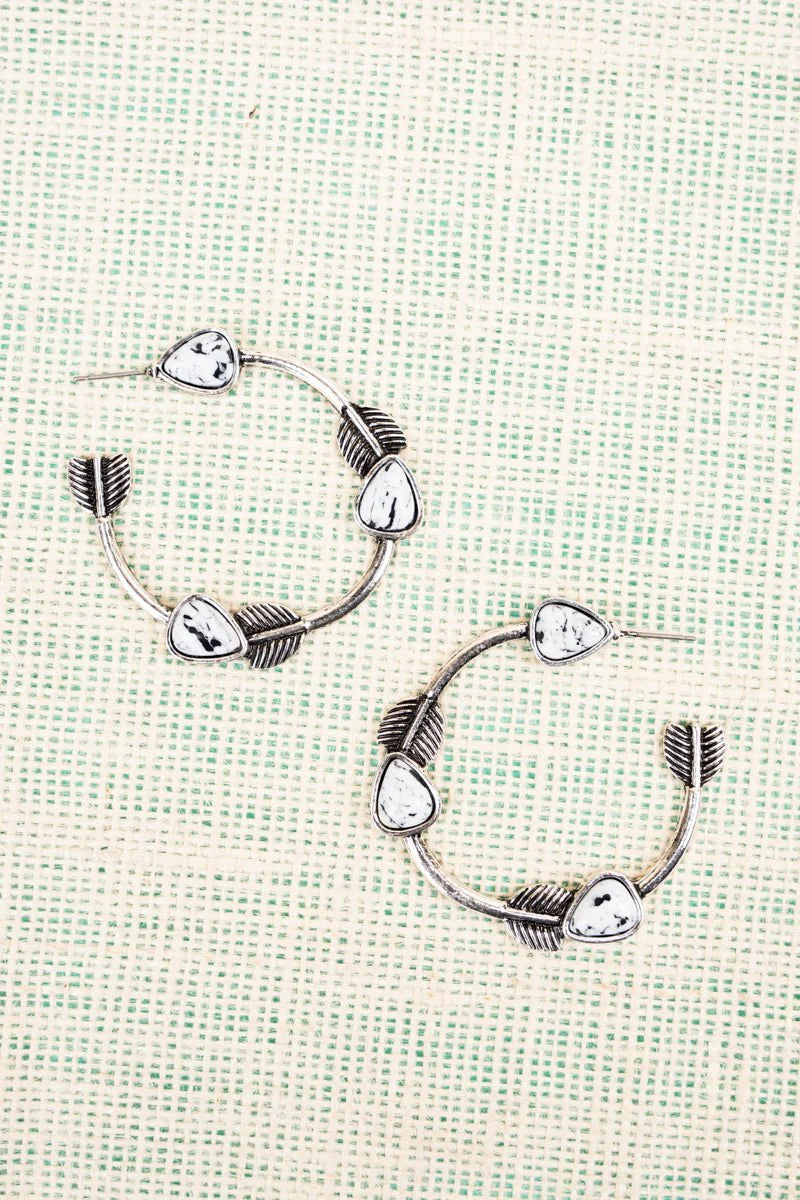 WHITE BEAD ARROW HOOP EARRINGS