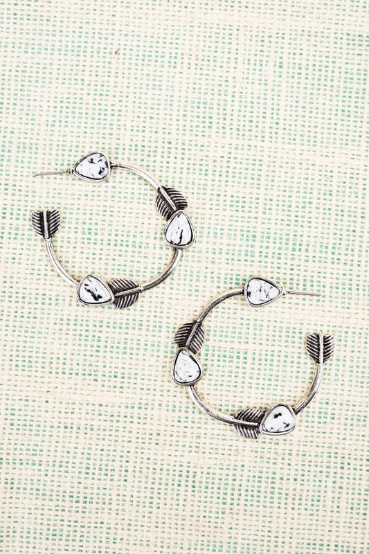 WHITE BEAD ARROW HOOP EARRINGS