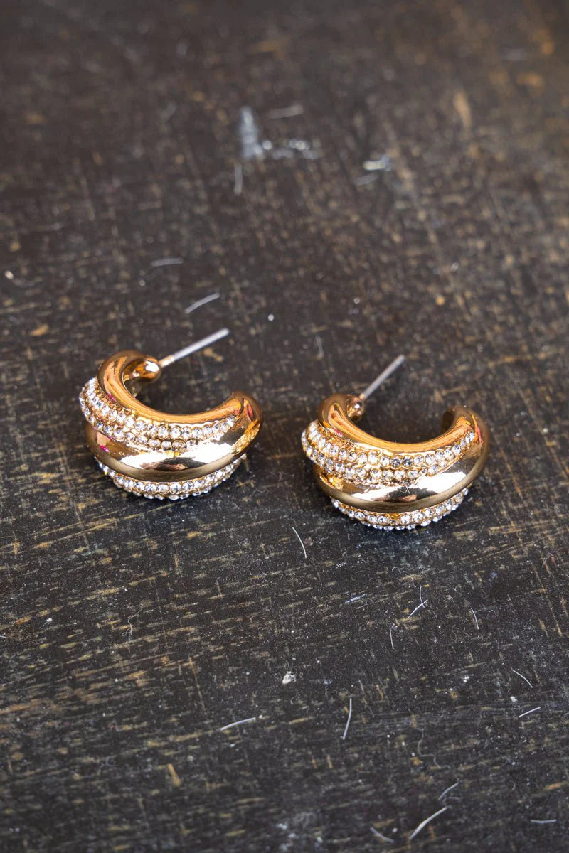 STUNNING CRYSTAL GOLDTONE EARRINGS