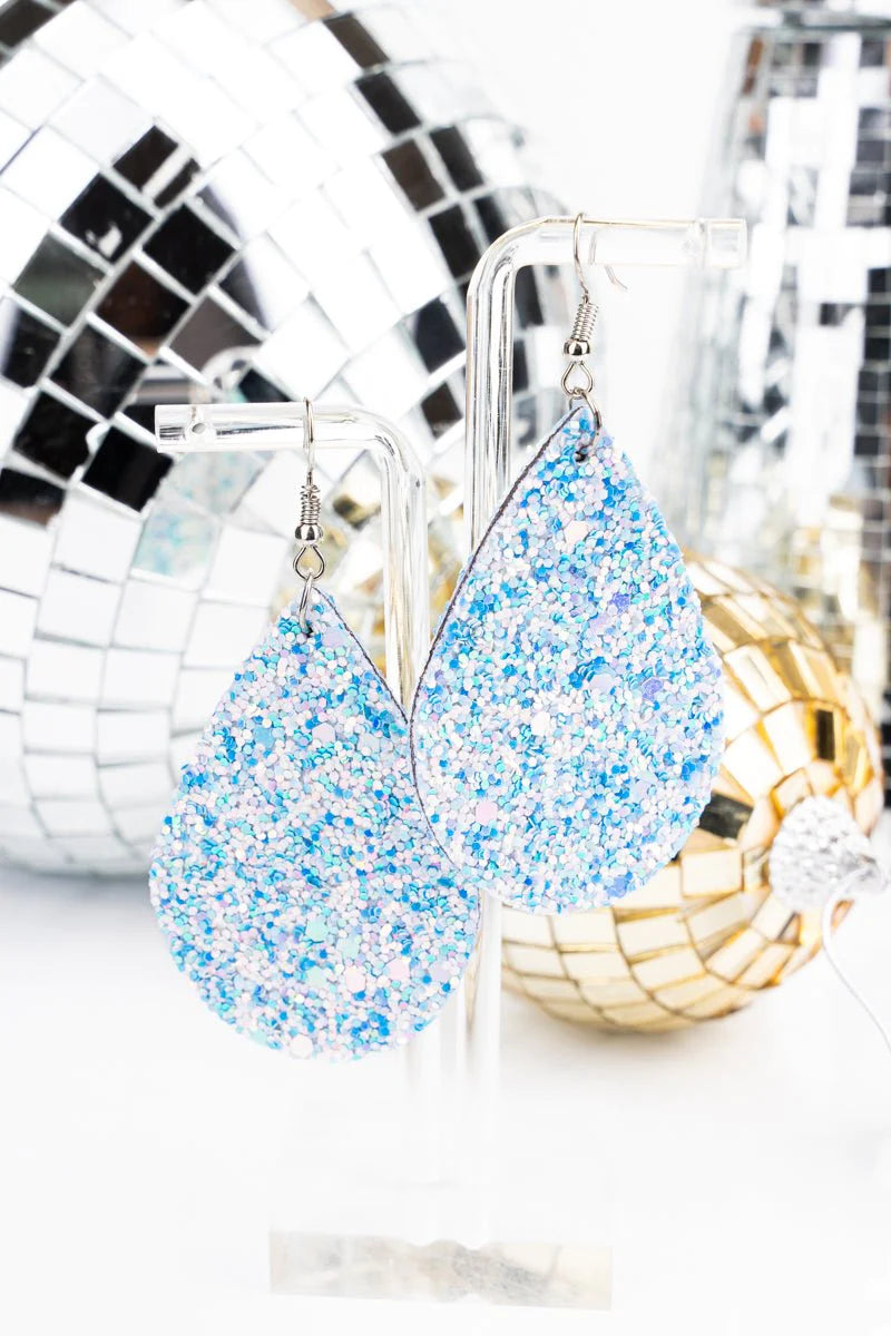 SHINE BRIGHT AQUA GLITTER TEARDROP EARRINGS