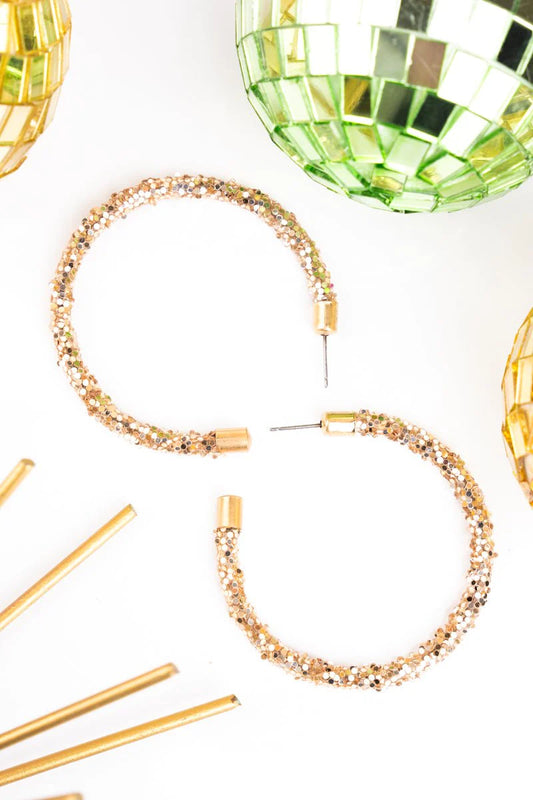 GOLD GLITTER 55MM HOOP EARRINGS