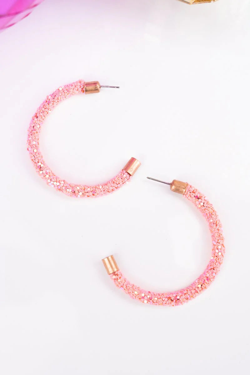 LIGHT ROSE GLITTER 40MM HOOP EARRINGS