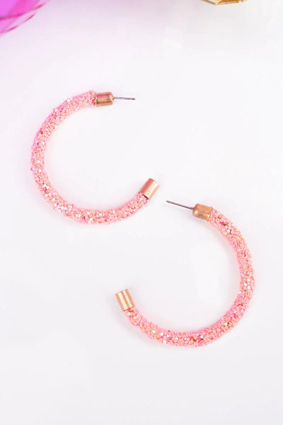 LIGHT ROSE GLITTER 40MM HOOP EARRINGS – Anchor Fusion Boutique