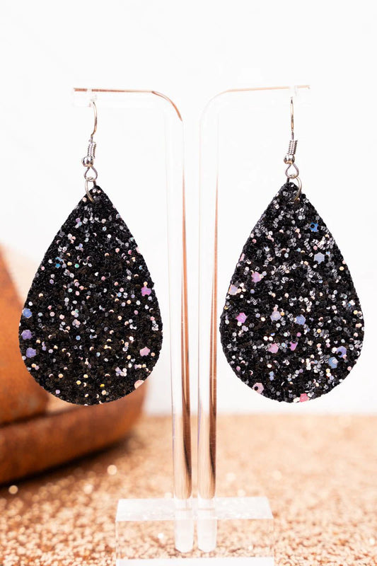 SHINE BRIGHT JET GLITTER TEARDROP EARRINGS