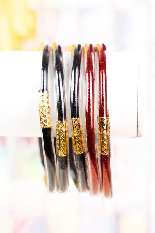 RED AND BLACK GLITTER JELLY TUBE BRACELET SET