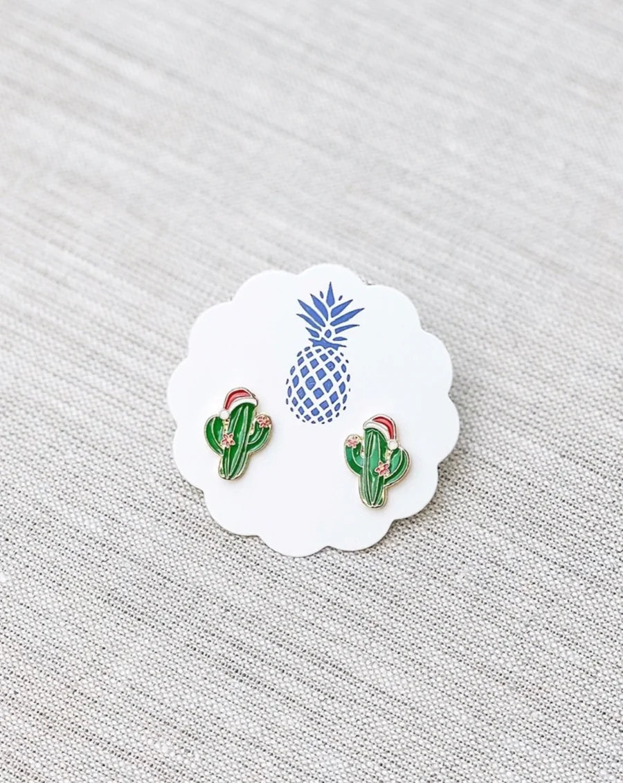 Christmas Cactus Signature Enamel Stud Earrings