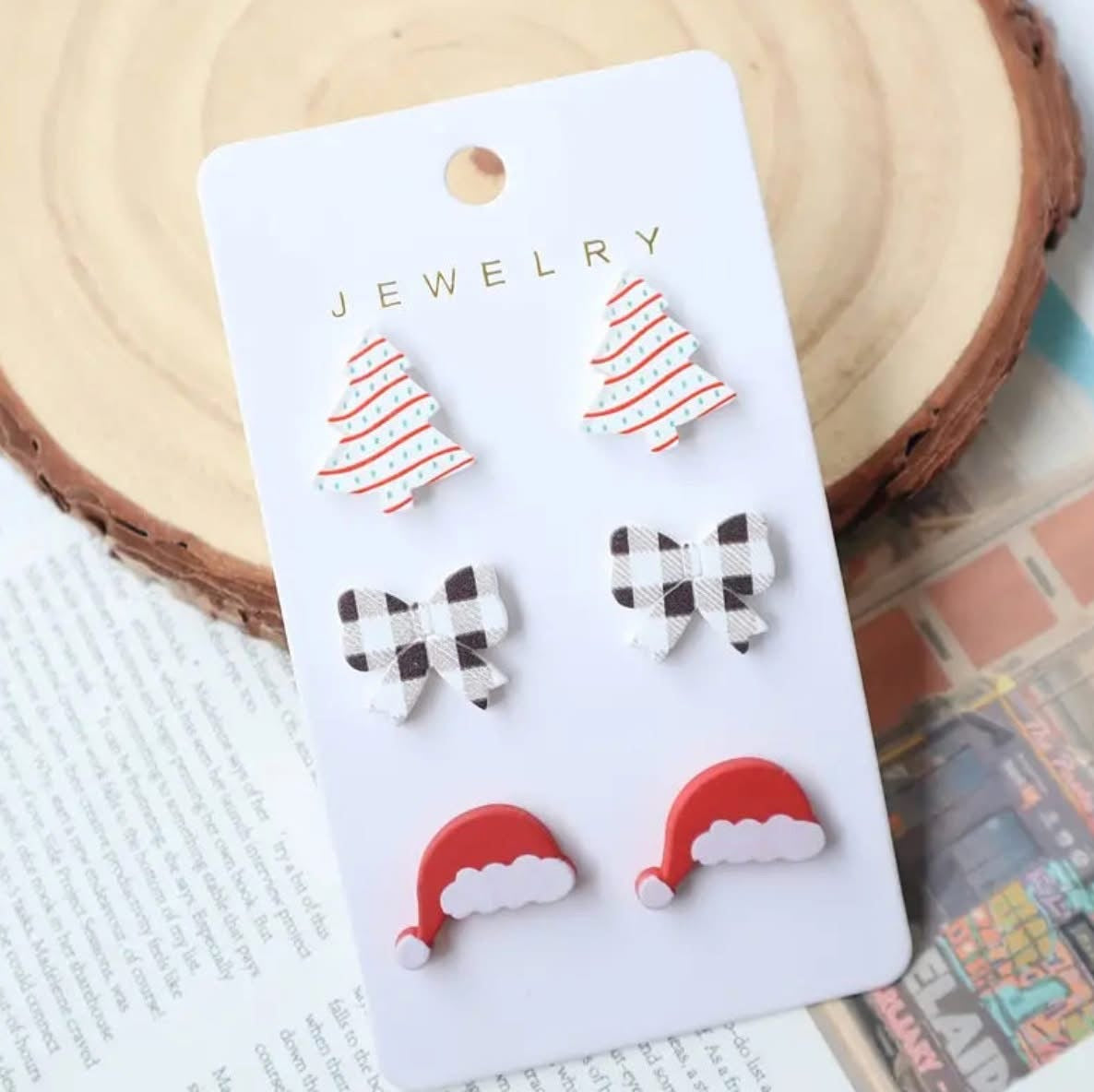 Bows + Trees Holiday Earrings Studs Set