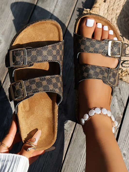 Geometric Print Buckle Sandal