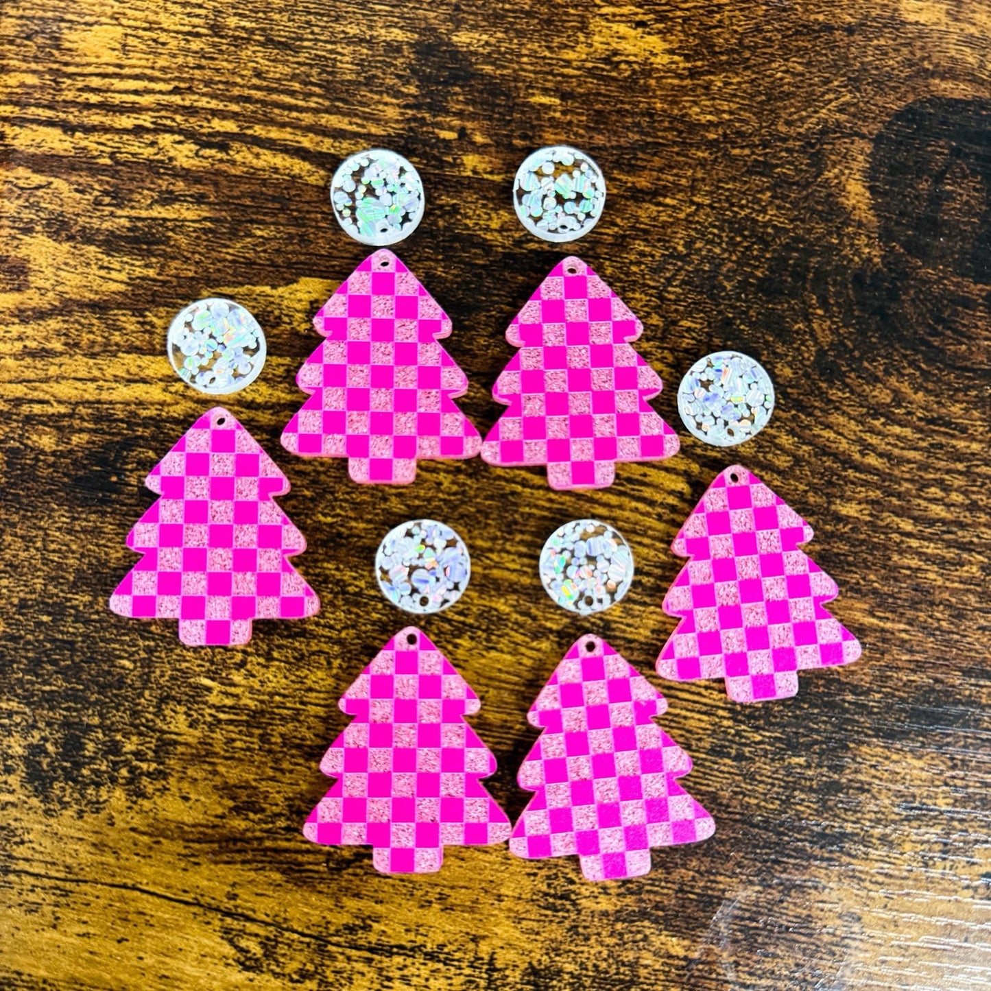 Pink Checkered Christmas Tree Dangles