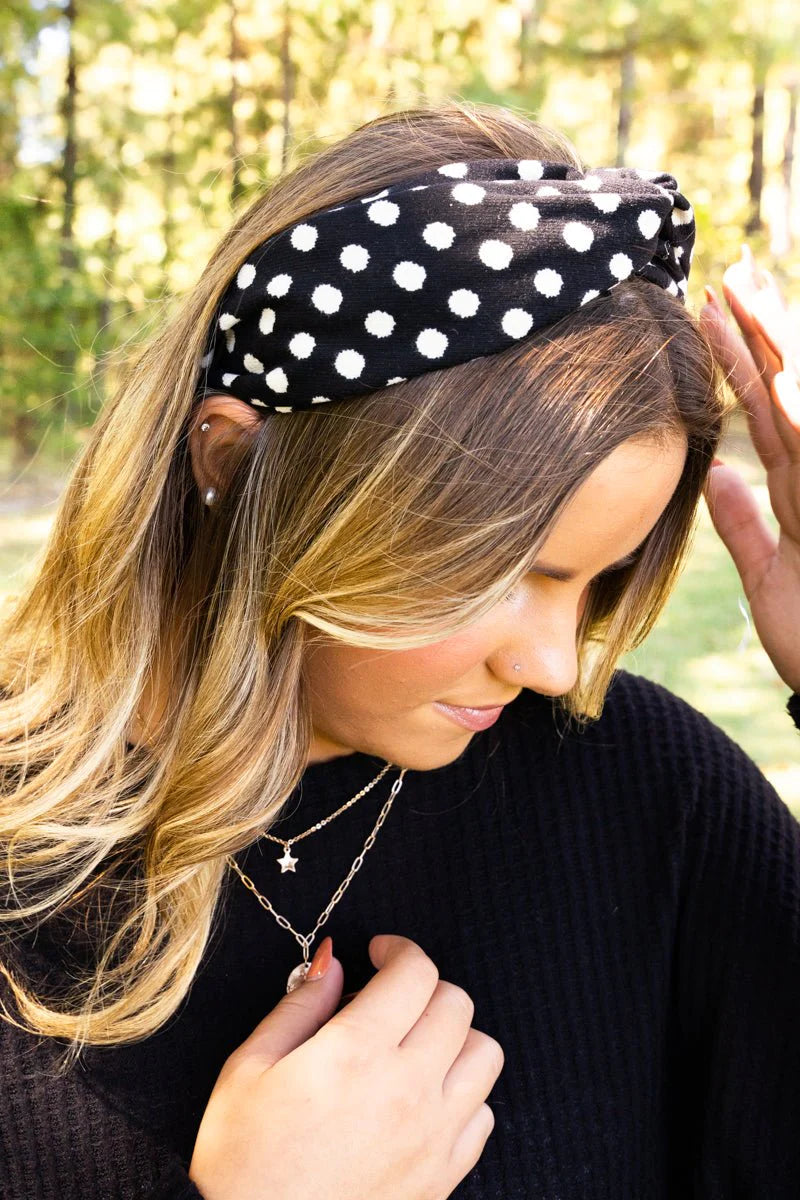BE CLEVER ON THE DOT KNOTTED HEADBAND, BLACK