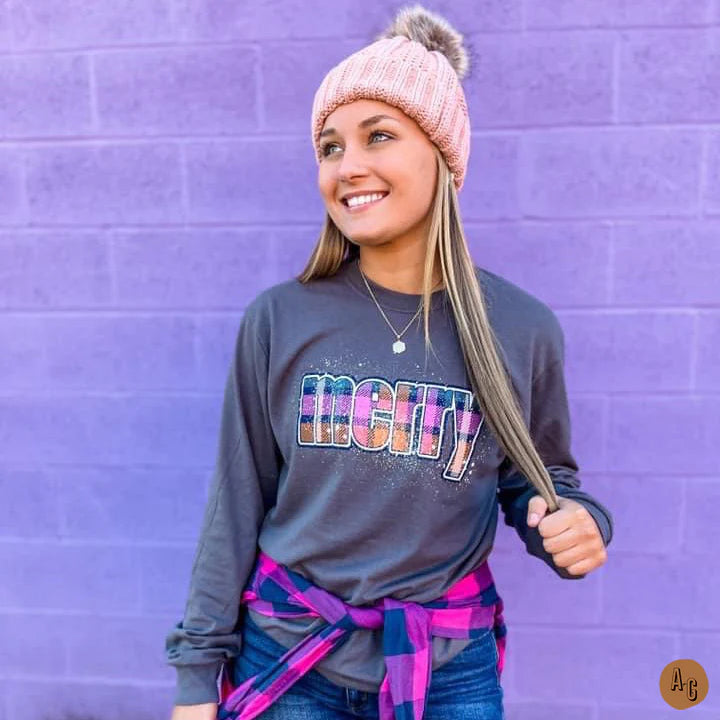 Merry Plaid Long Sleeve Tee