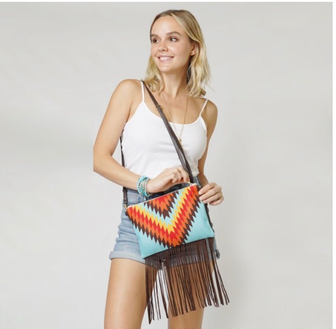 Aztec Crossbody Canvas Bag With Side Tassel Detail - Anchor Fusion Boutique