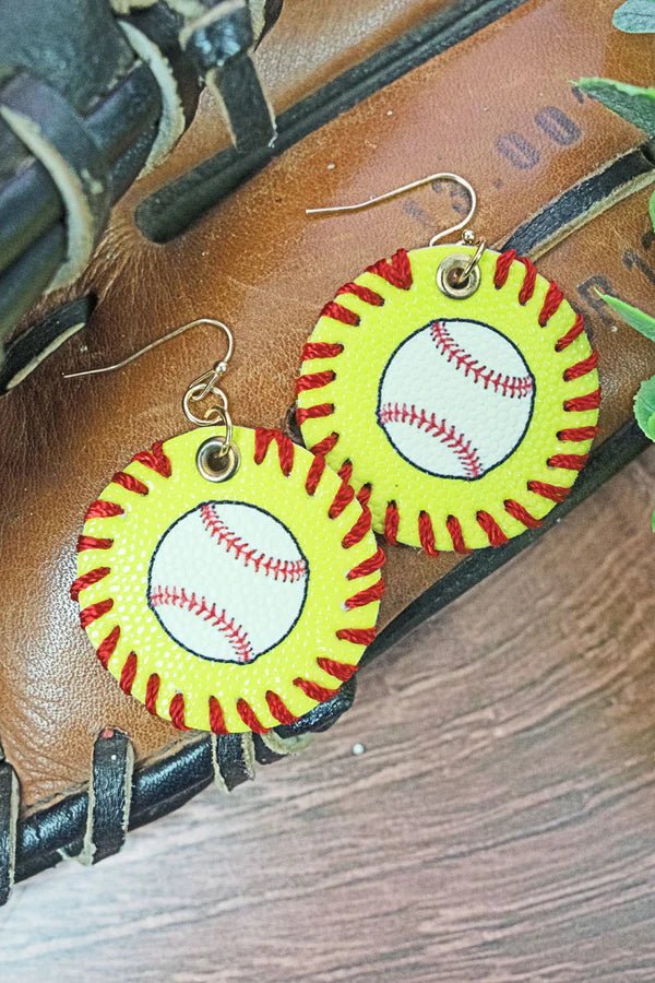 BET ON SOFTBALL FAUX LEATHER ROUND EARRINGS