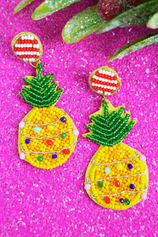 CHRISTMAS PINEAPPLE SEED BEAD EARRINGS