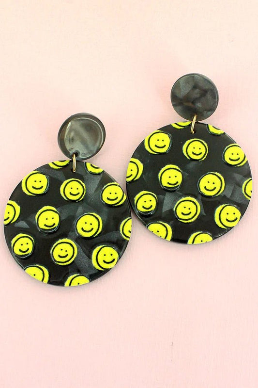 C'MON GET HAPPY BLACK DISK EARRINGS