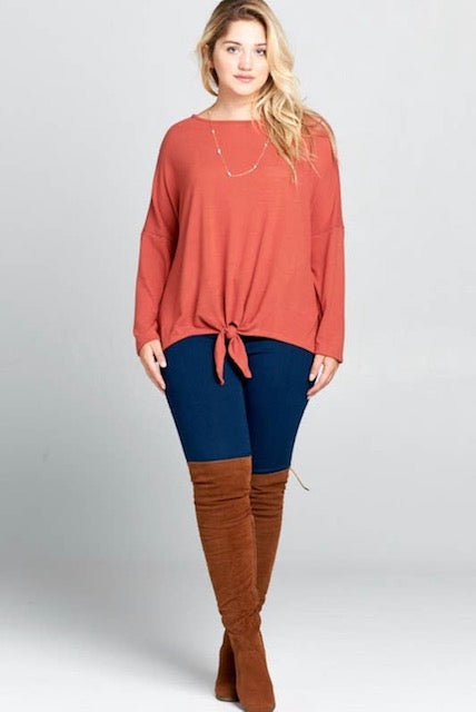Curvy "Fall Into This" Front Knot Top