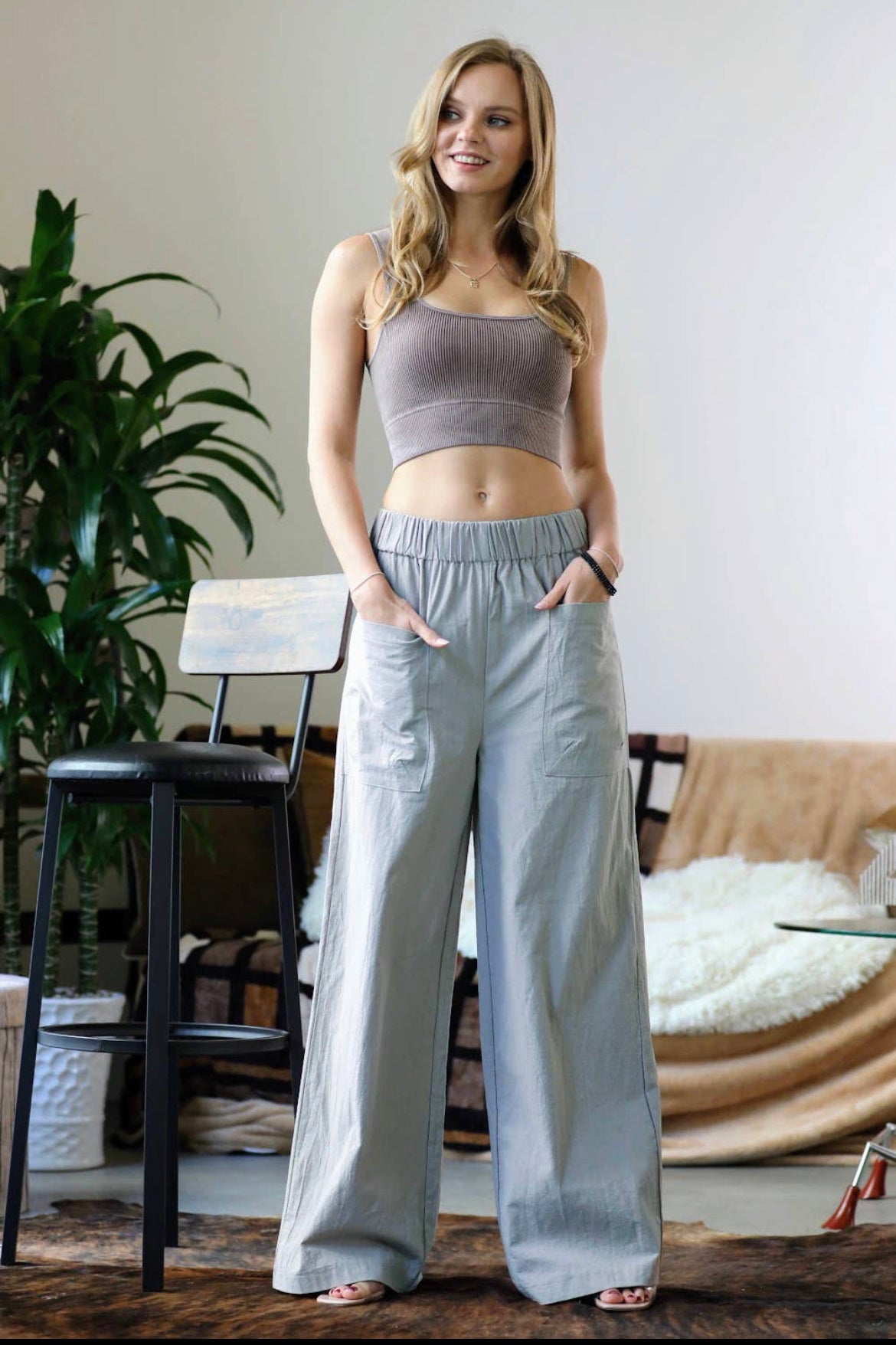 Find Your Place Ash Blue Wide Leg Pants - Anchor Fusion Boutique