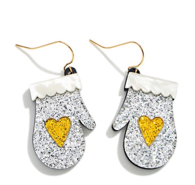 Glitter Resin Christmas Mitten Earring