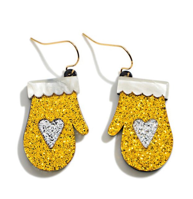 Glitter Resin Christmas Mitten Earring