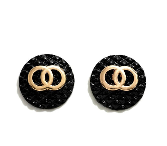 Gold Tone and Enamel Double Circle Stud Earrings 105