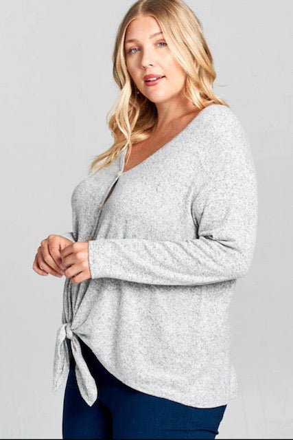 Curvy Gray Front Knot Top