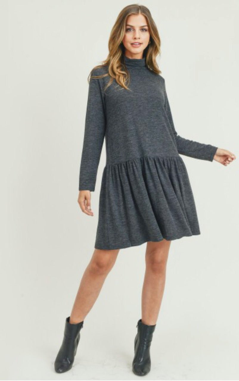 "Hazy Shade of Winter" Turtleneck Sweater Dress With Pockets - Anchor Fusion Boutique