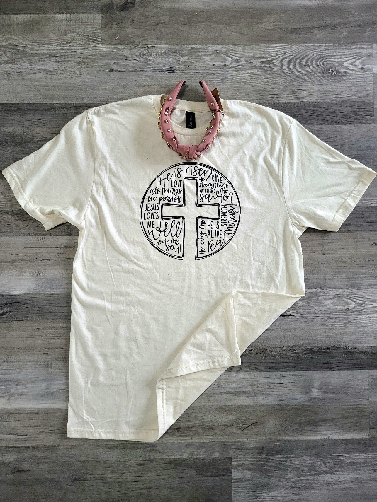 He is Risen Cross Tee-Natural Oatmeal - Anchor Fusion Boutique