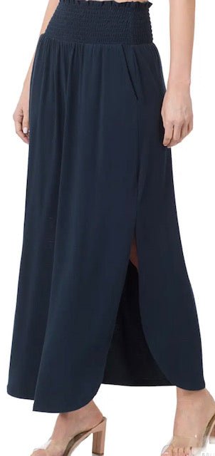 "Imagine That" Smocked Waist Skirt (Black, Midnight Navy) - Anchor Fusion Boutique