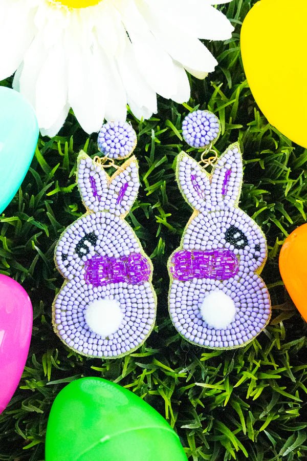 LAVENDER EASTER BUNNY SEED BEAD EARRINGS - Anchor Fusion Boutique