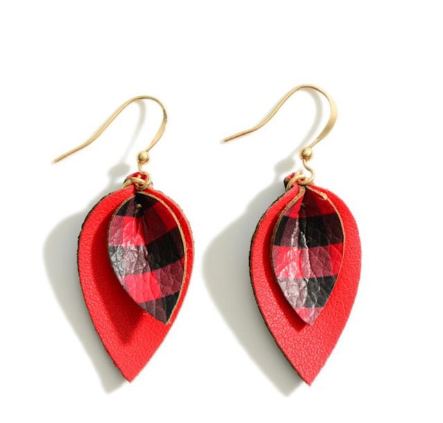 Leather Buffalo Check Teardrop Earrings - Anchor Fusion Boutique