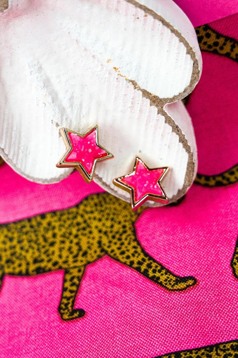 "LOOK LIKE A STAR" PINK DRUZY EARRINGS - Anchor Fusion Boutique