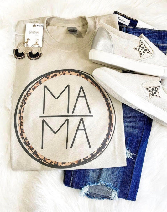 MAMA Animal Print Circle Natural Graphic Tee - Anchor Fusion Boutique