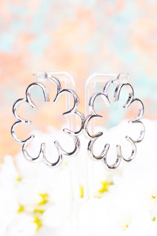 MCKENNA FLOWER SILVERTONE HOOP EARRINGS - Anchor Fusion Boutique