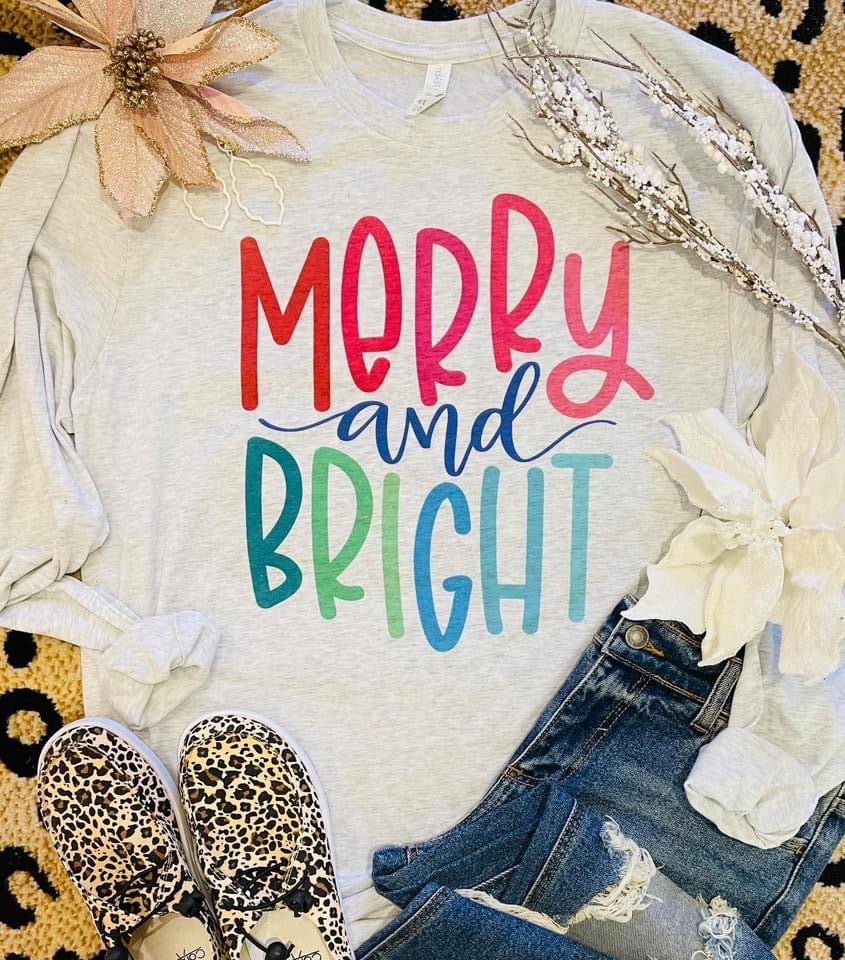 "Merry and Bright" Long Sleeve Tee - Anchor Fusion Boutique
