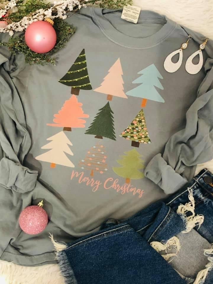 Merry Christmas Trees Long Sleeve Tee - Anchor Fusion Boutique