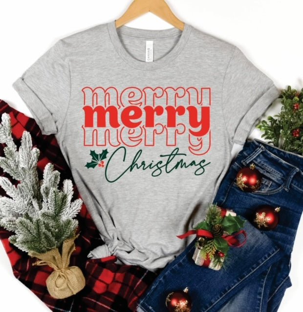 Merry Merry Merry Christmas Holly" Tee - Anchor Fusion Boutique