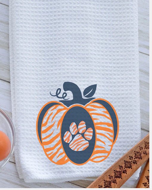 NAVY & ORANGE GAMEDAY PUMPKIN WAFFLE KITCHEN TOWEL - Anchor Fusion Boutique