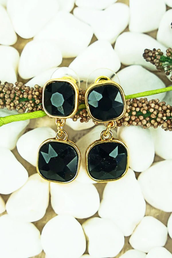 PARISIAN LIGHTS BLACK DOUBLE GEMSTONE EARRINGS - Anchor Fusion Boutique