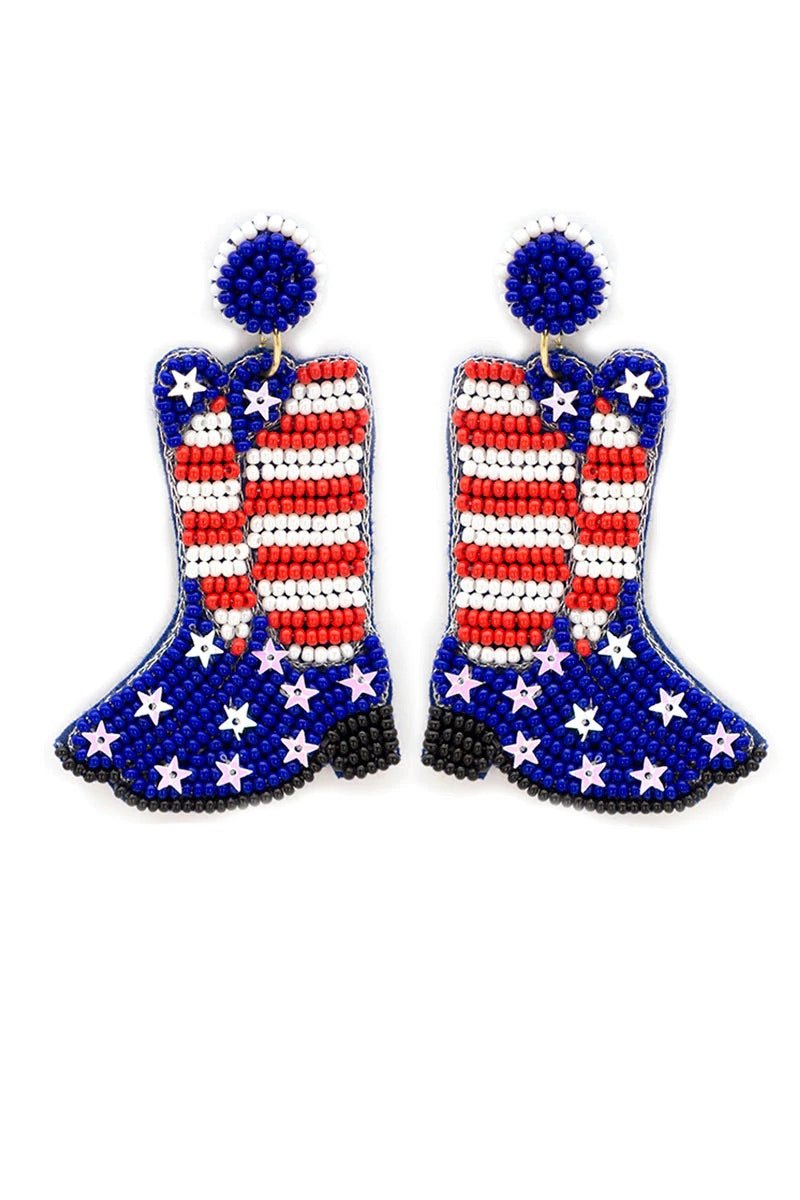 PATRIOTIC BOOTS SEED BEAD EARRINGS - Anchor Fusion Boutique