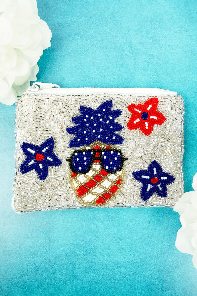 PATRIOTIC PINEAPPLE SEED BEAD COIN PURSE - Anchor Fusion Boutique