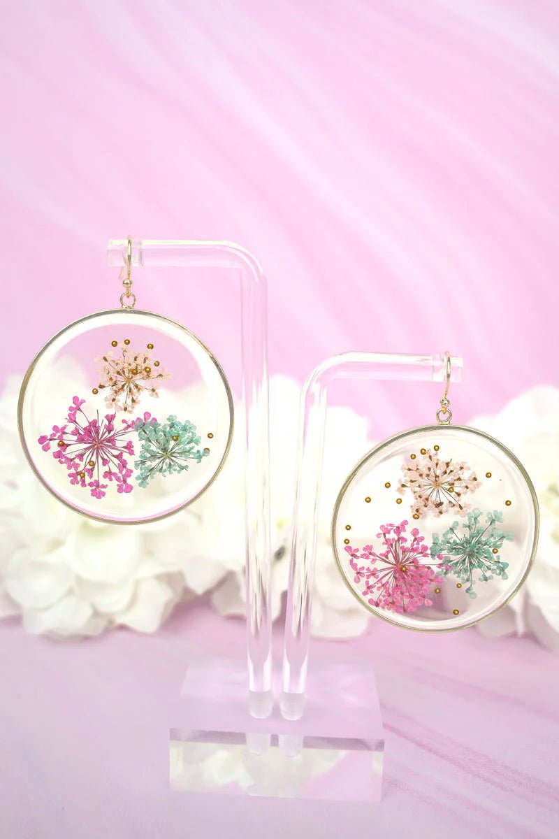 PINK & MINT PRESSED FLOWER EARRINGS - Anchor Fusion Boutique