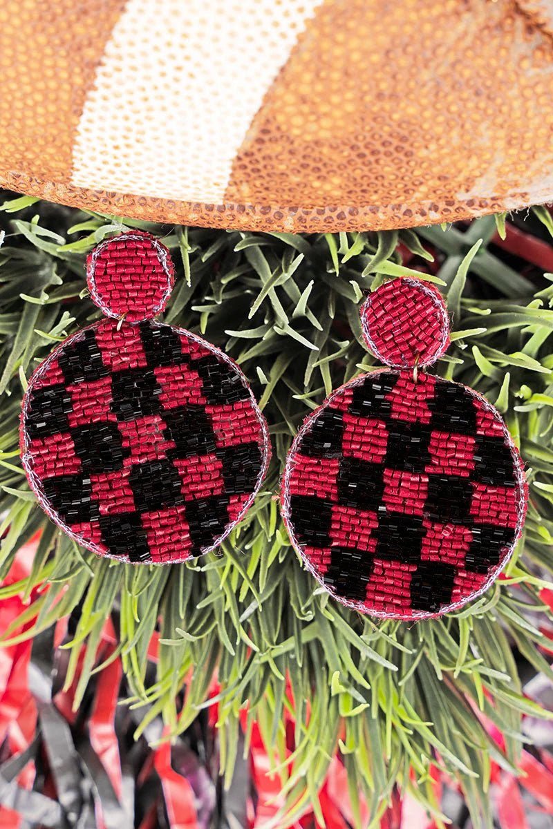 RED AND BLACK CHLOE CHECKERBOARD SEED BEAD EARRINGS - Anchor Fusion Boutique